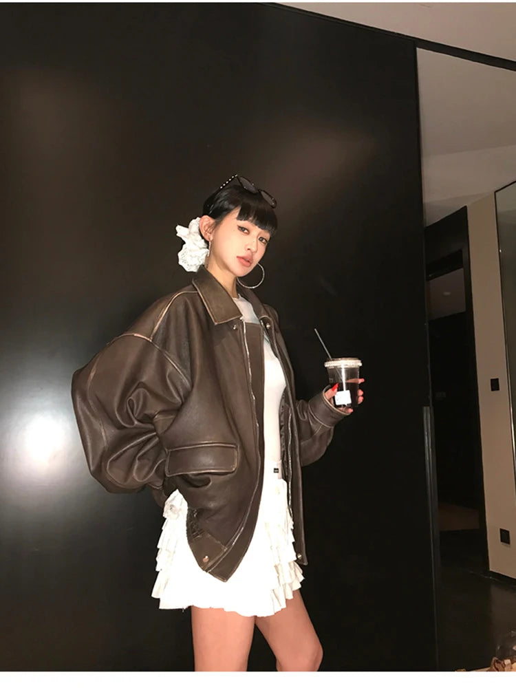 Lautaro Women’s Retro Faux Leather Oversized Jacket